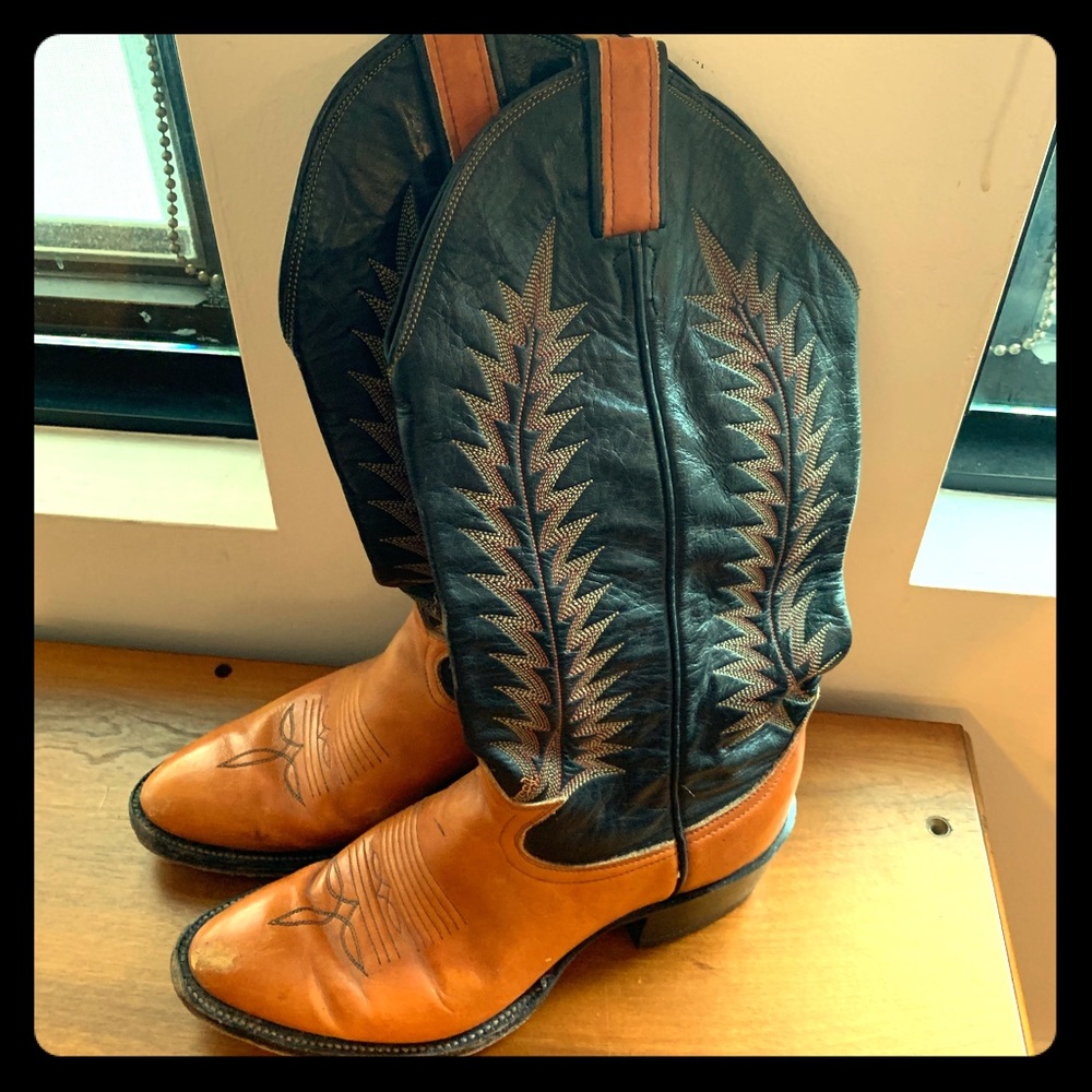 Tony Lama Cognac & Black Leather Cowboy Boots